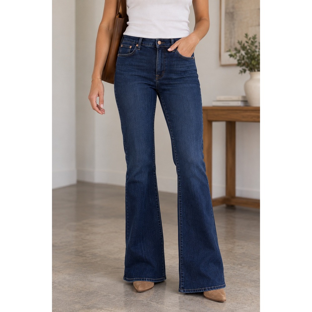 J.Crew Full Length Flare Jeans Dark Indigo Blue Stretch Denim Womens Size 31